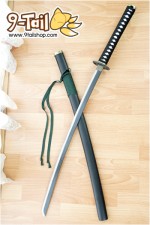 ดาบญี่ปุ่นสีดำ ใบมีดเหล็ก (ด้ามดำ-ขาว) เชือกคาดเขียวเข้ม